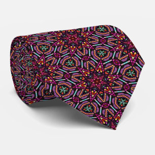 Turkoois Roze Paars Oranje Kaleidoscoop Patroon Stropdas