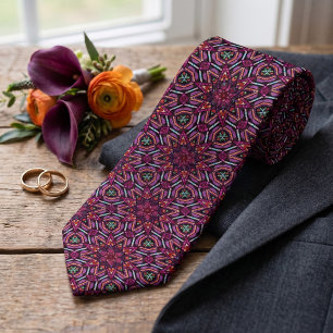 Turkoois Roze Paars Oranje Kaleidoscoop Patroon Stropdas