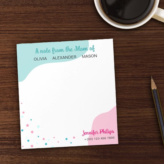 Turkoois roze sterren Een notitie van de moeder va Notitieblok