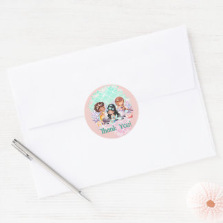 Turkoois Roze Zeemeermin Vrienden Onder de Zee Dan Ronde Sticker
