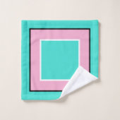 Turkoois Roze Zwart Blok Patroon Bad Handdoek (Wasdoekje)