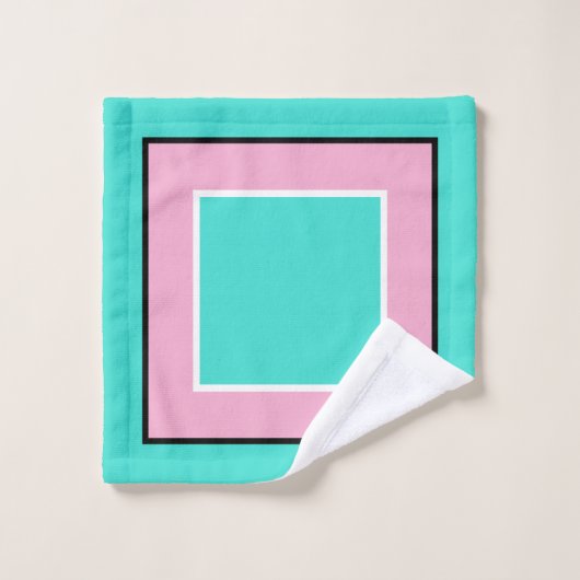 Turkoois Roze Zwart Blok Patroon Bad Handdoek (Wasdoekje)