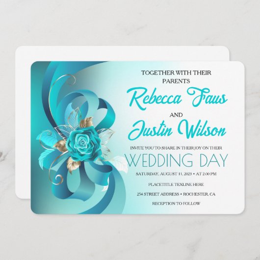 Turkoois Rozen Tiffany Bloemig Modern Boho Kaart (Voorkant / Achterkant)