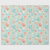 Turkoois schelp zeester waterverf strand cadeau cadeaupapier (Vlak)