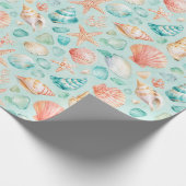 Turkoois schelp zeester waterverf strand cadeau cadeaupapier (Hoek)