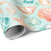 Turkoois schelp zeester waterverf strand cadeau cadeaupapier (Rol Hoek)