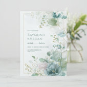 Turkoois Skeletblad Botanisch Gouden Lijst Bruilof Kaart (Staand voorkant)