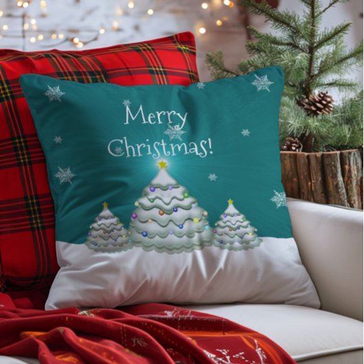 Turkoois Sneeuwige Kerstboom Worp Kussen