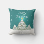 Turkoois Sneeuwige Kerstboom Worp Kussen (Voorkant)