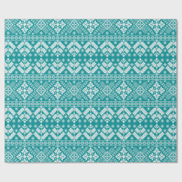 Turkoois Sneeuwvlok & Bloemrijke Fair Isle Kerstmi Cadeaupapier