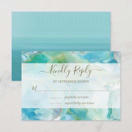 Turkoois Steen Waterverf Bruiloft RSVP Kaartje (Voorkant / Achterkant)