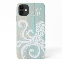 Turkoois strand houten octopus monogram met distre