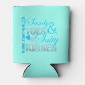 Turkoois strand zandtenen en zoute kussen blikjeskoeler (Voorkant)