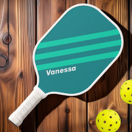 Turkoois strandbries strepen met naam pickleball paddle