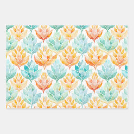 Turkoois Tangerine Abstract Juweel Bloemig Inpakpapier Vel