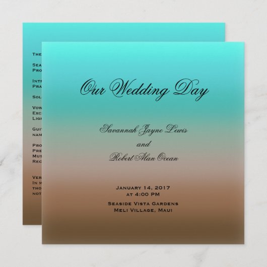 Turkoois tot bruin Tropisch Trouwprogramma Programmakaart (Voorkant / Achterkant)