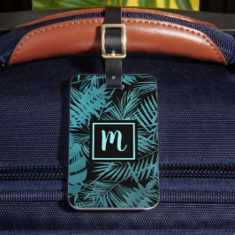 Turkoois tropisch palmblad monogram modern chic bagagelabel