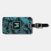 Turkoois tropisch palmblad monogram modern chic bagagelabel (Voorkant horizontaal)