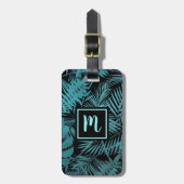 Turkoois tropisch palmblad monogram modern chic bagagelabel (Voorkant verticaal)