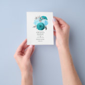 Turkoois - Turquoise en Zilveren Bloem Bruiloft Flyer (Hand)