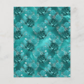 Turkoois - Turquoise en Zilveren Bloem Bruiloft Flyer (Achterkant)