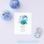 Turkoois - Turquoise en Zilveren Bloem Bruiloft Flyer (Enkel)