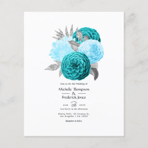 Turkoois - Turquoise en Zilveren Bloem Bruiloft Flyer