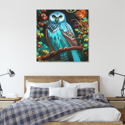 Turkoois uil canvas afdruk (Insitu (Slaapkamer))