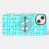 Turkoois Uil Patroon Aqua Gepersonaliseerde Naam iPhone Hoesje (Achterkant horizontaal)