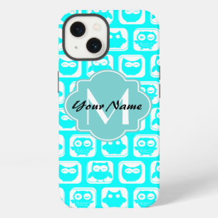 Turkoois Uil Patroon Aqua Gepersonaliseerde Naam iPhone 13 Hoesje