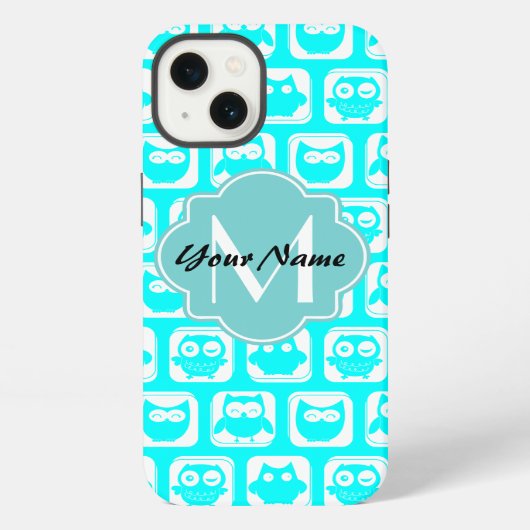 Turkoois Uil Patroon Aqua Gepersonaliseerde Naam iPhone Hoesje (Achterkant)