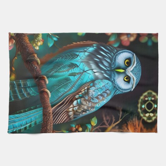 Turkoois uil theedoek (Horizontaal)