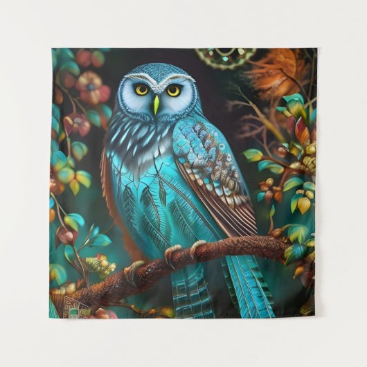 Turkoois uil wandkleed (Voorkant)