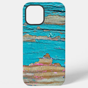 Turkoois verf op verweerd hout iPhone 12 pro max hoesje