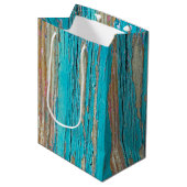 Turkoois verf op verweerd hout medium cadeauzakje (Voorkant Gekanteld)