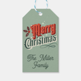 Turkoois vintage kerstontwerp cadeaulabel