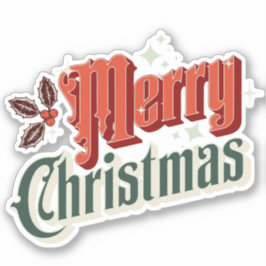 Turkoois vintage kerstontwerp sticker