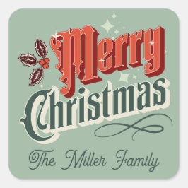 Turkoois vintage kerstontwerp vierkante sticker