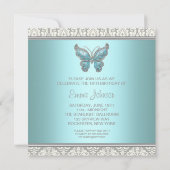 Turkoois Vlinder Damask Sweet 16 Feest Kaart (Achterkant)
