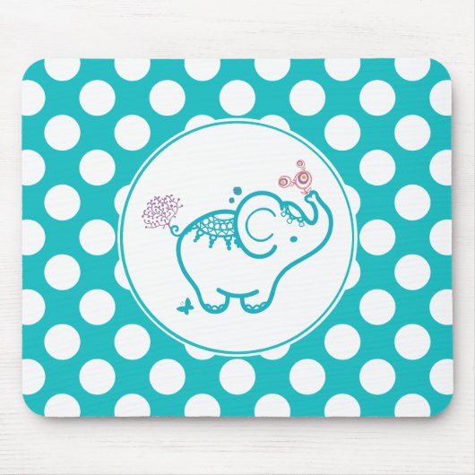 Turkoois vlinder en olifant en Paarse bloem Muismat (Voorkant)