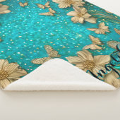 Turkoois Vlinders Nep Goud Glitter Aangepaste Naam Sherpa Deken (3/4)