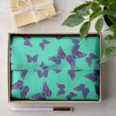 Turkoois vloeipapier met paarse vlinders tissuepapier (Geschenk)
