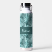 Turkoois Waterverf Tropisch Blad Monogram Naam Waterfles (Voorkant)