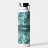 Turkoois Waterverf Tropisch Blad Monogram Naam Waterfles (Achterkant)