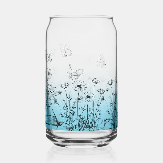 Turkoois Wildbloemen en Vlinders Blikvorm Glas (Achterkant)