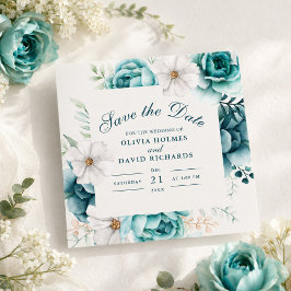 Turkoois Wilde Bloem Bewaar de Datum | Boho Bloems Save The Date