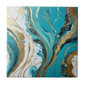 Turkoois wit marmer wervelen met gouden accenten tegeltje (Voorkant)