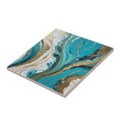 Turkoois wit marmer wervelen met gouden accenten tegeltje (Zijkant)