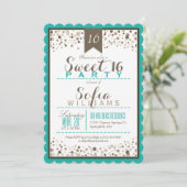 Turkoois, Wit, & Taupe Sweet 16 Party Kaart (Staand voorkant)
