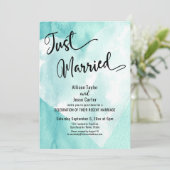 Turkoois Wit Waterverf Hart Net Getrouwd Lettertyp Kaart (Staand voorkant)